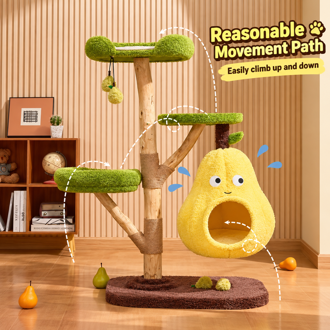 EcoPawPaw Natural Wood Cat Tree – A Little Fruit Paradise for Your Cat!