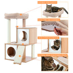 Solid Wood Cream Cat Tree with Top Perch