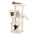 EcoPawPaw 132cm Modern Wooden Cat Tree with Cozy Condo, Hammock & Large Top Perch