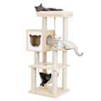 EcoPawPaw 132cm Modern Wooden Cat Tree with Cozy Condo, Hammock & Large Top Perch