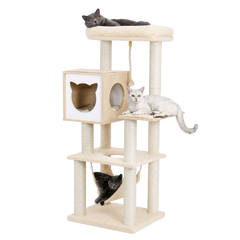 EcoPawPaw 132cm Modern Wooden Cat Tree with Cozy Condo, Hammock & Large Top Perch