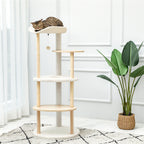 EcoPawPaw 124.5cm Japanese Minimalist Wooden Cat Tree – Modern Japandi Cat Tower with Scratching Post, Washable Pads & Perches