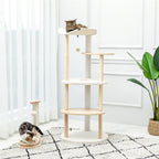 EcoPawPaw 124.5cm Japanese Minimalist Wooden Cat Tree – Modern Japandi Cat Tower with Scratching Post, Washable Pads & Perches