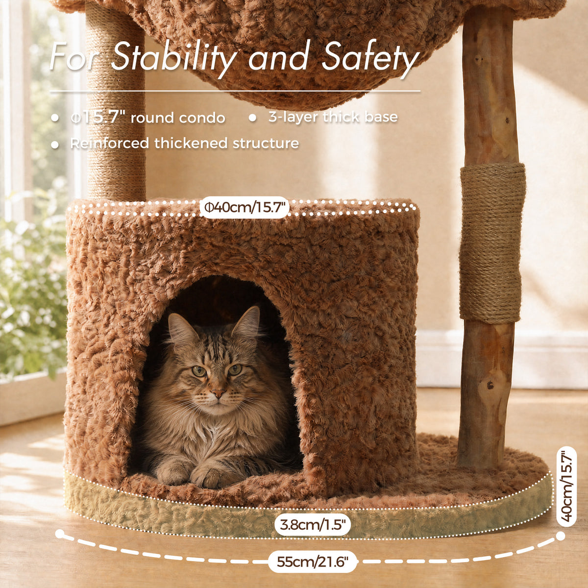 EcoPawPaw 102cm Natural Wood Cat Tree with Woven Basket & Cozy Cat House