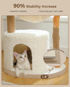 Modern Wooden Cat Tree with Woven Basket & Condo