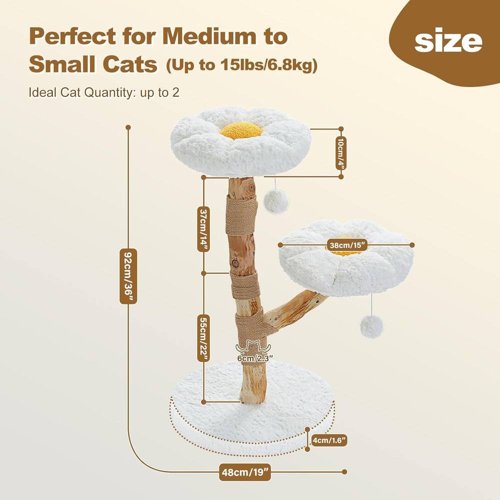 Cat tree size diagram: 92 cm tall with 48 cm base and 38 cm perch