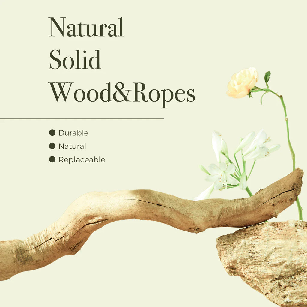 Natural Solid Wood Cat Tree with Flower Perches