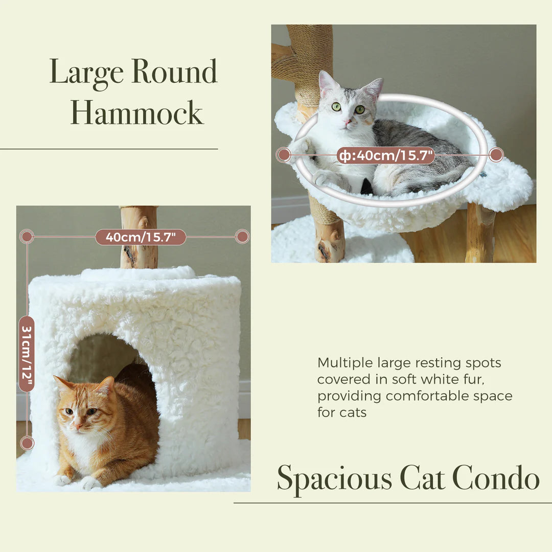 Natural Solid Wood Cat Tree with Flower Perches