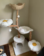 Natural Solid Wood Cat Tree with Flower Perches