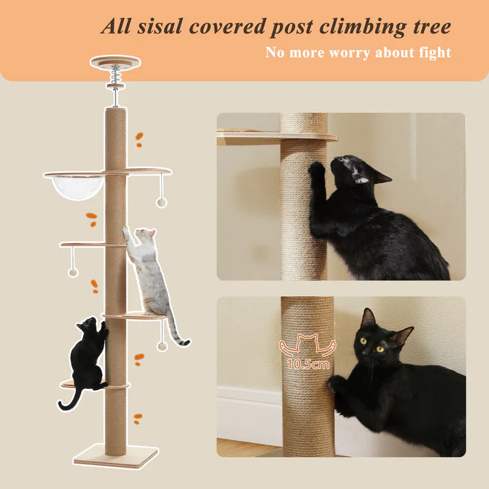 EcoPawPaw Solid Wood Floor-to-Ceiling Cat Tree
