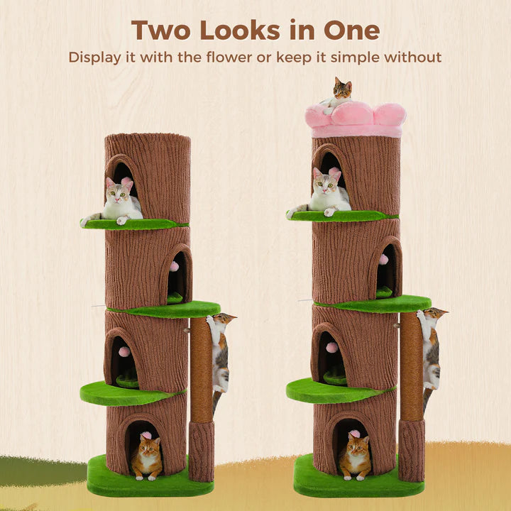 EcoPawPaw Forest Cat Tree Tower with Flower Perch