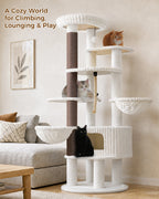 EcoPawPaw 188cm Luxury XXL Cat Tree for Large Cats – Heavy-Duty Multi-Level Cat Tower with 2 Hammocks, Large Condo & 8.9cm Thick Scratching Post