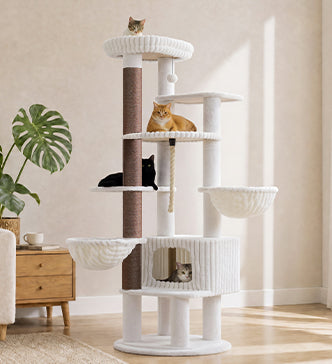 EcoPawPaw 188cm Luxury XXL Cat Tree for Large Cats – Heavy-Duty Multi-Level Cat Tower with 2 Hammocks, Large Condo & 8.9cm Thick Scratching Post