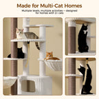 EcoPawPaw 188cm Luxury XXL Cat Tree for Large Cats – Heavy-Duty Multi-Level Cat Tower with 2 Hammocks, Large Condo & 8.9cm Thick Scratching Post