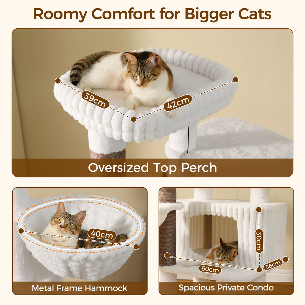 EcoPawPaw 188cm Luxury XXL Cat Tree for Large Cats – Heavy-Duty Multi-Level Cat Tower with 2 Hammocks, Large Condo & 8.9cm Thick Scratching Post