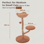 EcoPawPaw 95cm Natural Wooden Cat Tree with Handwoven Wicker Bed – Space-Saving Cat Tower for Small & Medium Cats