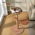 EcoPawPaw 95cm Natural Wooden Cat Tree with Handwoven Wicker Bed – Space-Saving Cat Tower for Small & Medium Cats