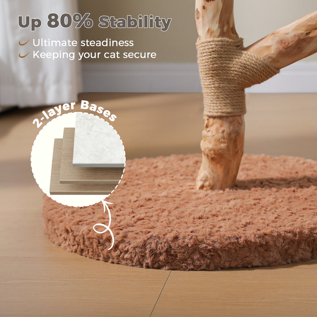 EcoPawPaw 95cm Natural Wooden Cat Tree with Handwoven Wicker Bed – Space-Saving Cat Tower for Small & Medium Cats