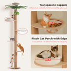 EcoPawPaw Adjustable Floor-to-Ceiling Cat Tree 245–305 cm – Tall Wooden Cat Tower with 10.5 cm Thick Sisal Post, Clear Capsule & Adjustable Platforms
