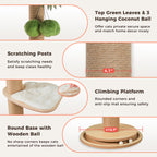 EcoPawPaw Adjustable Floor-to-Ceiling Cat Tree 245–305 cm – Tall Wooden Cat Tower with 10.5 cm Thick Sisal Post, Clear Capsule & Adjustable Platforms