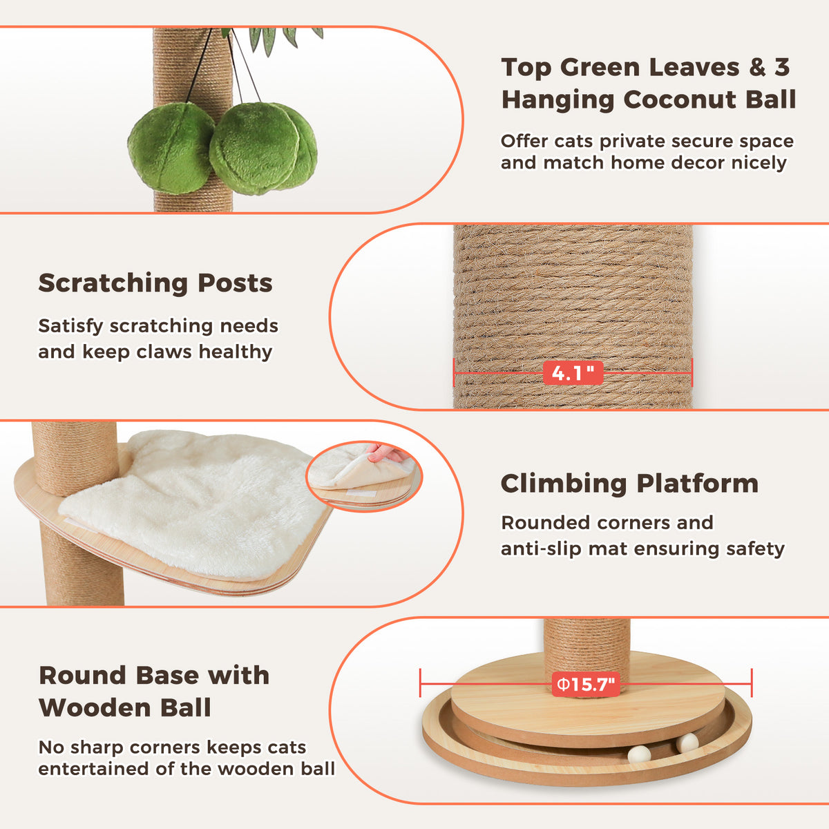 EcoPawPaw Adjustable Floor-to-Ceiling Cat Tree 245–305 cm – Tall Wooden Cat Tower with 10.5 cm Thick Sisal Post, Clear Capsule & Adjustable Platforms