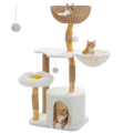 EcoPawPaw Natural Wood Cat Tree with Handwoven Rattan Basket, Hammock & Cat Condo | 123cm Luxury Cat Tower for Indoor Cats
