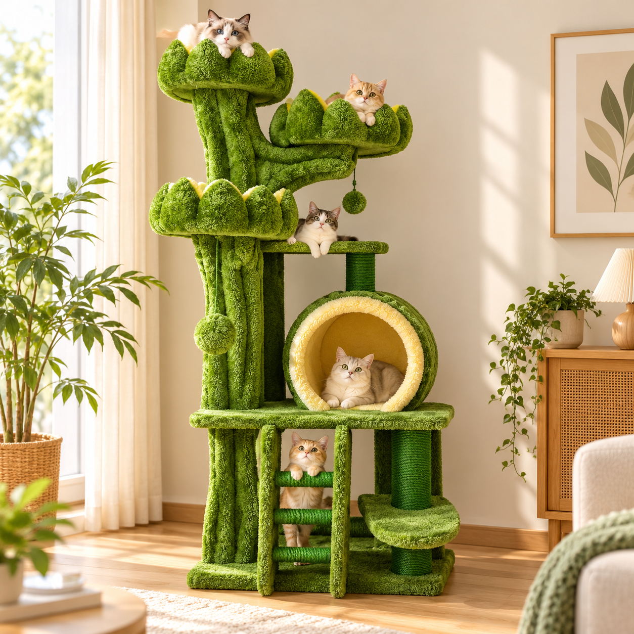 EcoPawPaw Lotus Forest Cat Tree – 204 cm Tall Multi-Level Cat Tower with Lotus Beds, Cat Cave & Sisal Scratching Posts