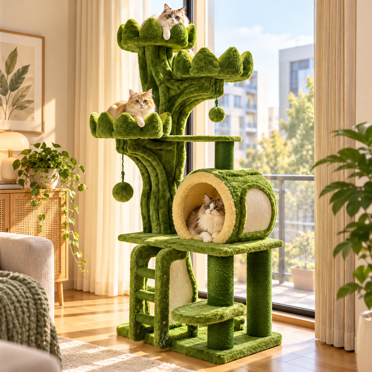 EcoPawPaw Lotus Forest Cat Tree – 204 cm Tall Multi-Level Cat Tower with Lotus Beds, Cat Cave & Sisal Scratching Posts