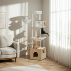 190cm Large Wooden Cat Tree with Food Station