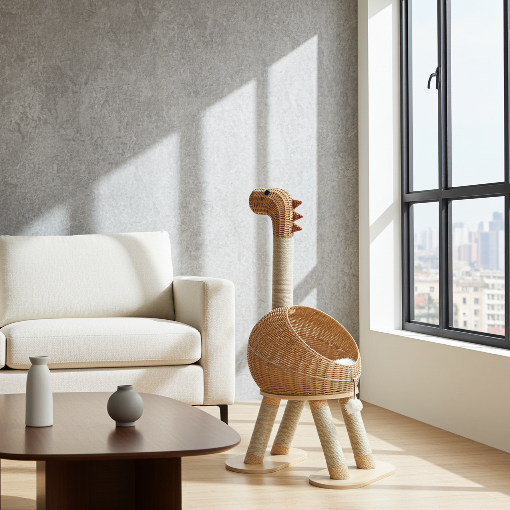 Handwoven Rattan Dinosaur Cat Tree