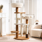 EcoPawPaw 128cm Flower Cat Tree with Transparent Hammock & Sisal Scratching Posts