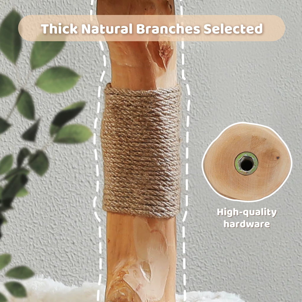 Modern Wooden Cat Tree with Woven Basket & Condo