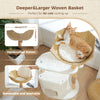 Woven cat tree basket dimensions: 45 cm wide and 14 cm deep with removable cushion