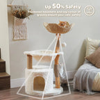 Modern Wooden Cat Tree with Woven Basket & Condo