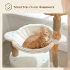 Modern Wooden Cat Tree with Woven Basket & Condo