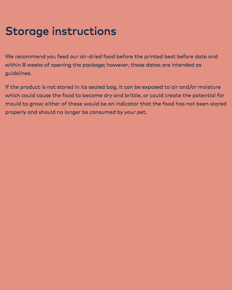 Air-dried food storage instructions: use before best-before date and within eight weeks of opening