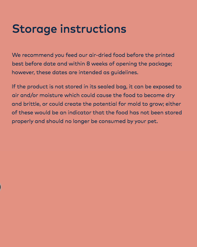 Air-dried food storage instructions: use before best-before date and within eight weeks of opening