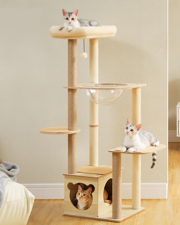 Wood Cat Tree Tower Scratching Post(135 cm)