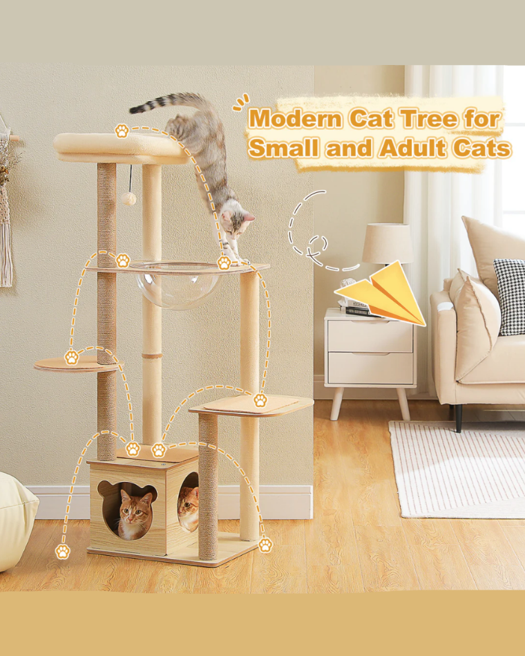 Wood Cat Tree Tower Scratching Post(135 cm)