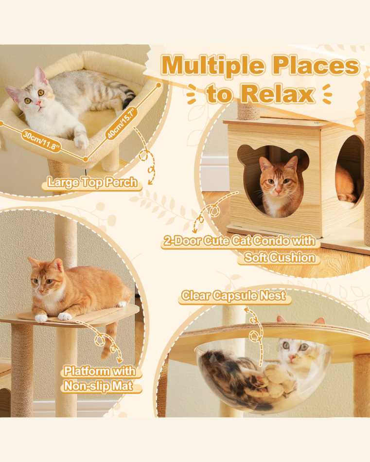 Wood Cat Tree Tower Scratching Post(135 cm)