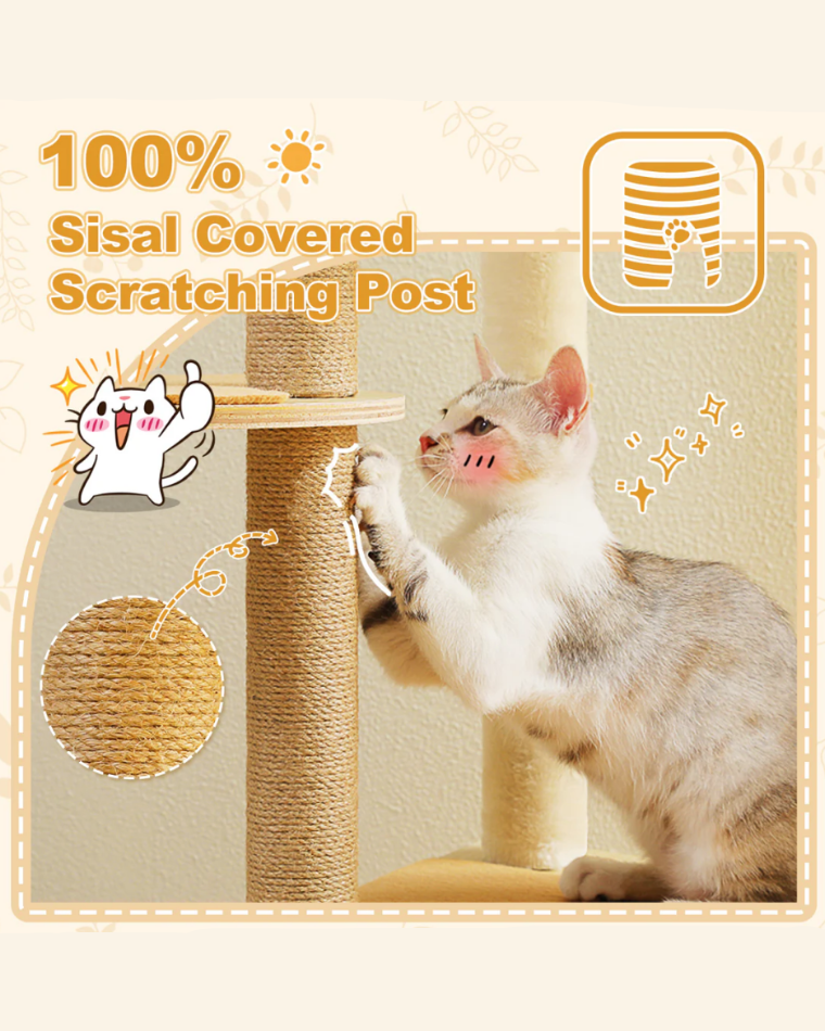 Wood Cat Tree Tower Scratching Post(135 cm)