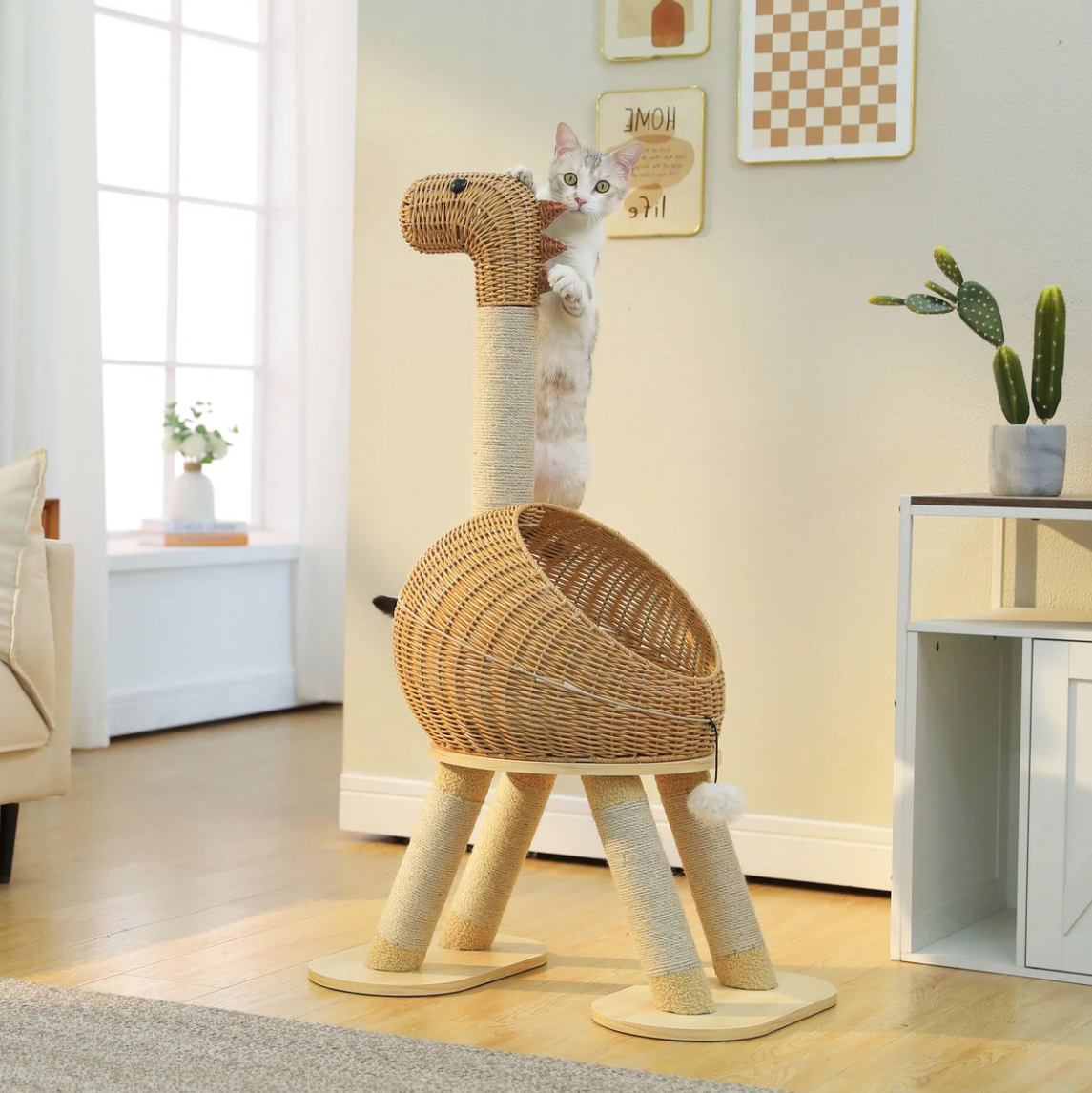 Handwoven Rattan Dinosaur Cat Tree