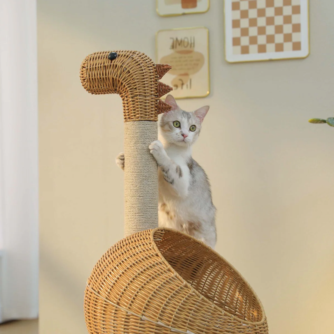 Handwoven Rattan Dinosaur Cat Tree