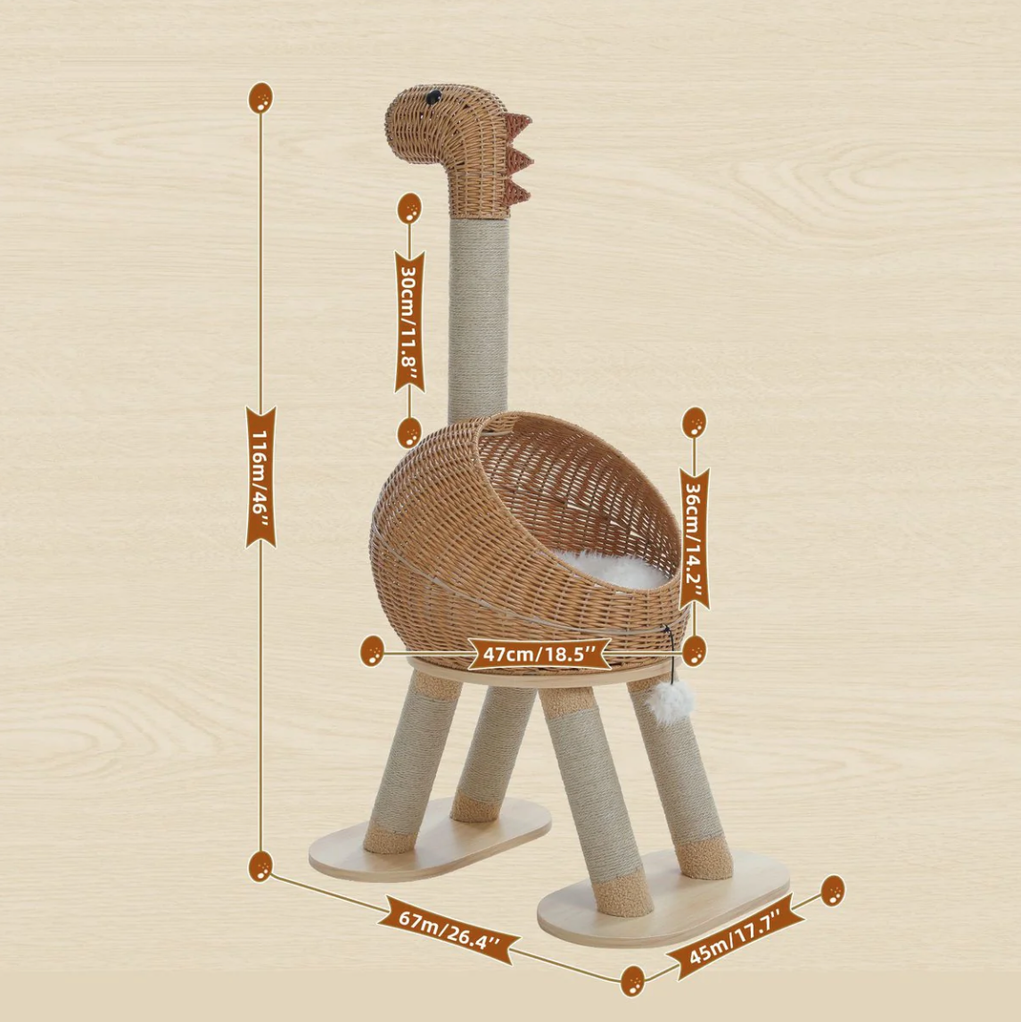 Handwoven Rattan Dinosaur Cat Tree