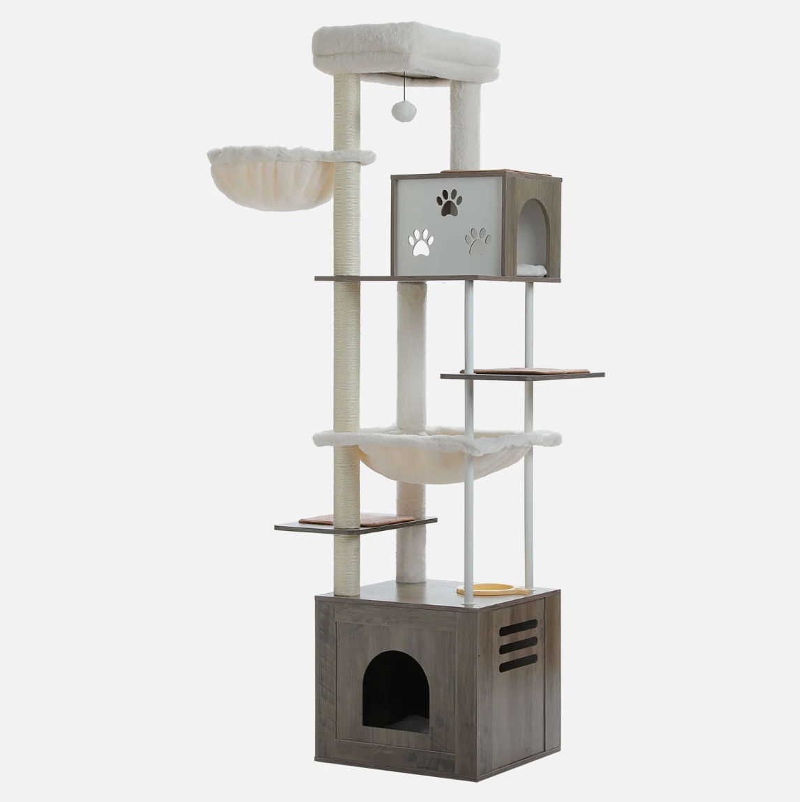190cm Large Wooden Cat Tree with Food Station