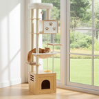 190cm Large Wooden Cat Tree with Food Station