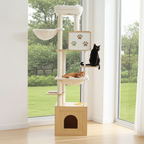 190cm Large Wooden Cat Tree with Food Station