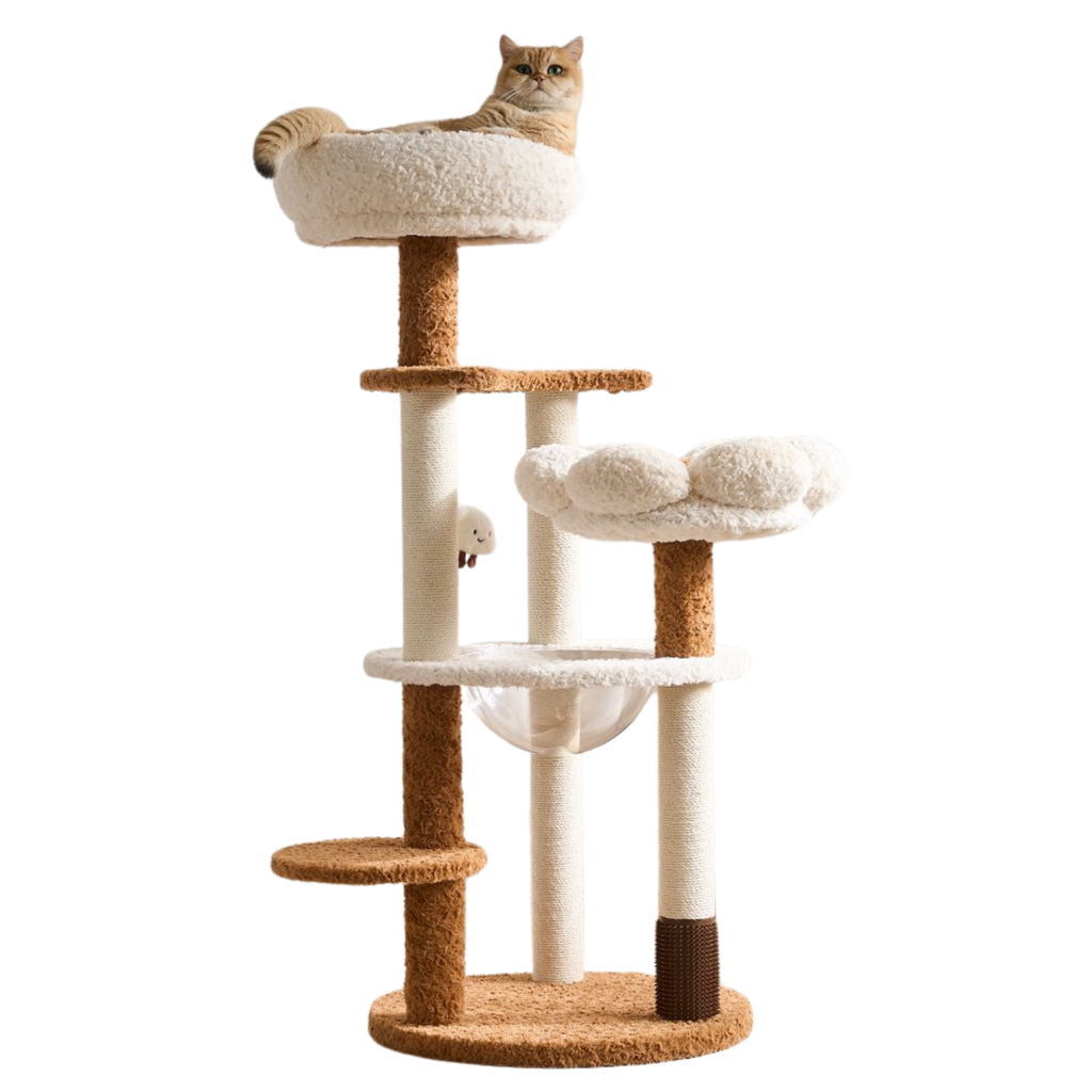 EcoPawPaw 128cm Flower Cat Tree with Transparent Hammock & Sisal Scratching Posts