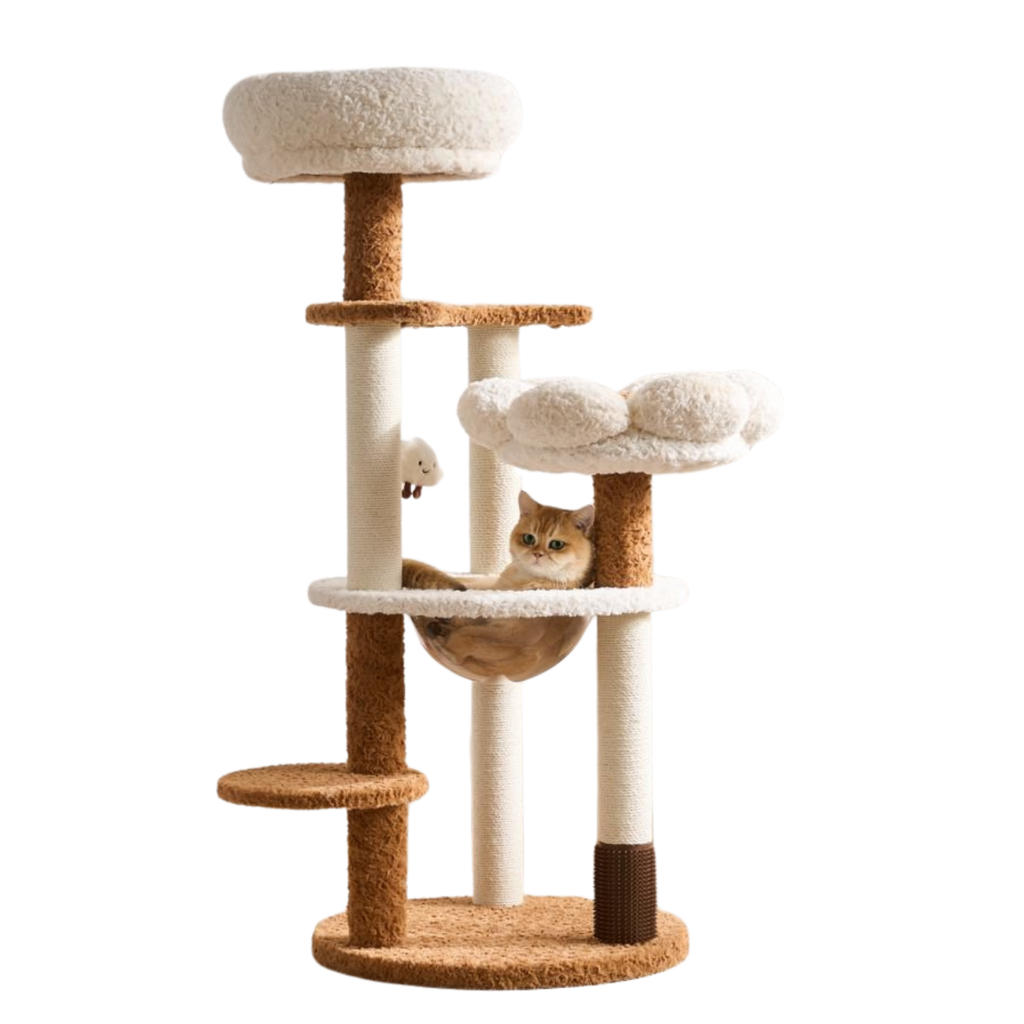 EcoPawPaw 128cm Flower Cat Tree with Transparent Hammock & Sisal Scratching Posts