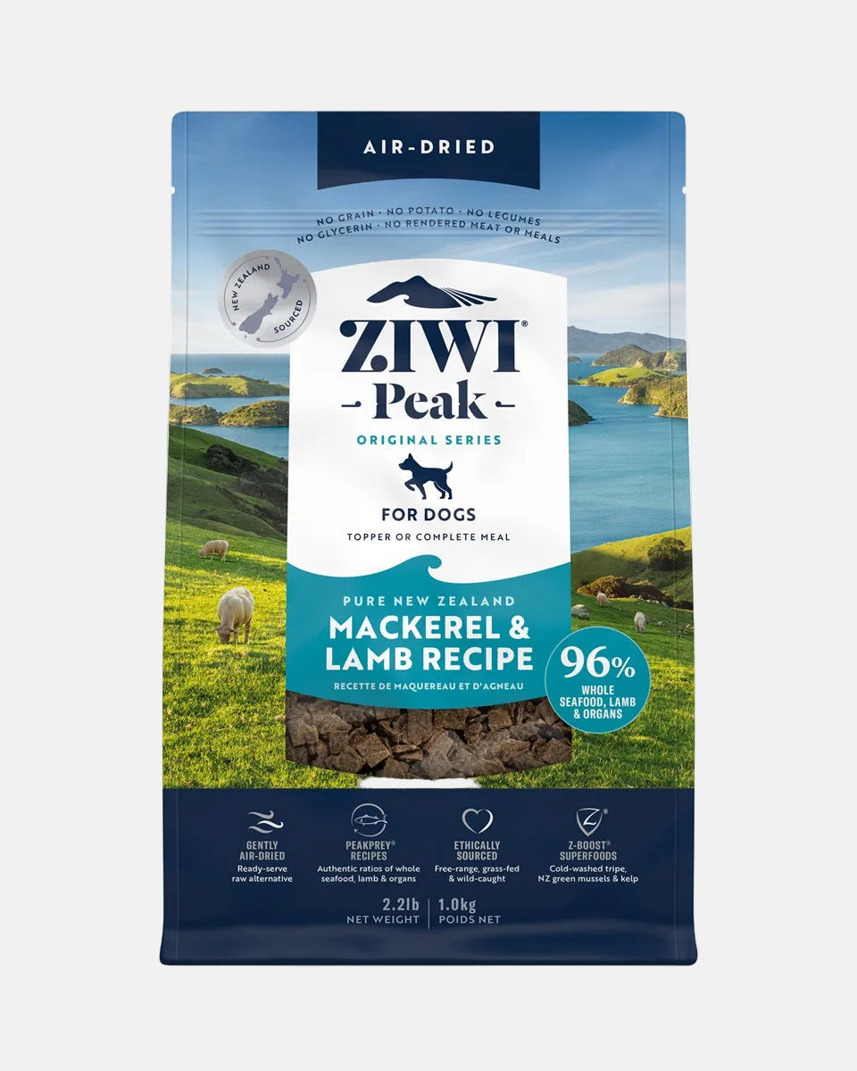 Front of ZIWI Peak mackerel and lamb dog food, 1 kg bag